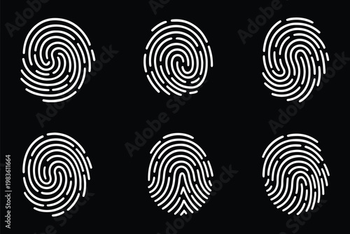 Fingerprint thumbprint set isolated. Set fingerprint scanning icon sign Fingerprint Scanning Icon Set: Vector Biometric Signature Symbols for Password Encryption and Digital Security. thumb print. 