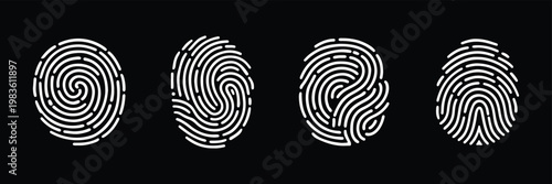 fingerprint, icon, set, biometric, identity, security, scan, access, touch, pattern, black, white, vector, symbol, authentication, digital, privacy, forensic, data, technology . EPS 10