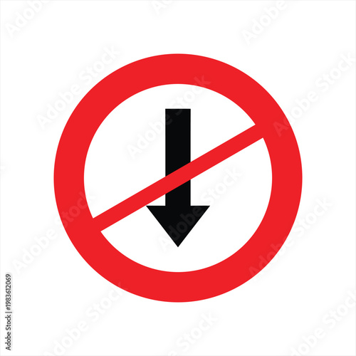 Free Download Road sign prohibiting downward direction depicts a black arrow pointing down inside a red circle with a slash. - GFXLoad