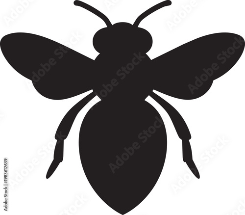 A stylized silhouette of a bee with outspread wings and antennae