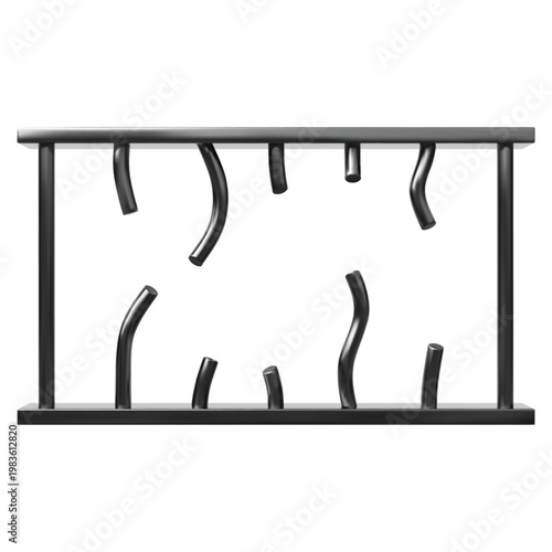 A realistic prison window with broken iron bars, icon.