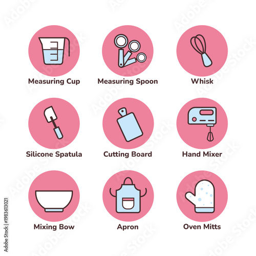 Kitchen Utensils and Baking Tools Icon Set