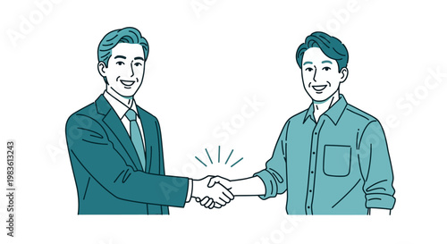 Two businessmen shaking hands in a gesture of partnership and agreement, symbolizing a successful business deal