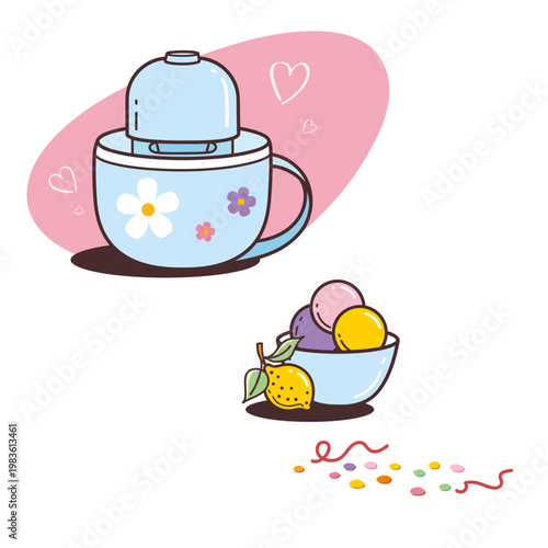 Ice Cream Maker Bowl Cartoon Dessert Scene