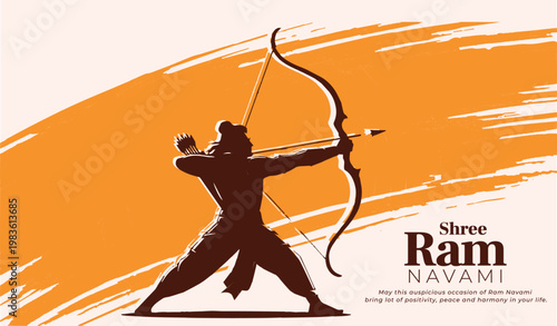Hindu god Rama, Ram Navami, bow and arrow, vector illustration, Indian mythology, Shree Ram