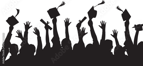 Graduation Celebration Silhouettes, University Graduates, Cap and Gown, Student Congrats Vector