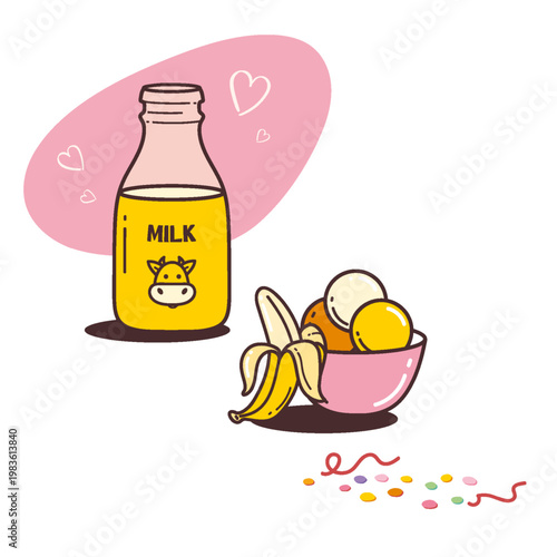 Banana Milk Ice Cream Bowl Cartoon Dessert