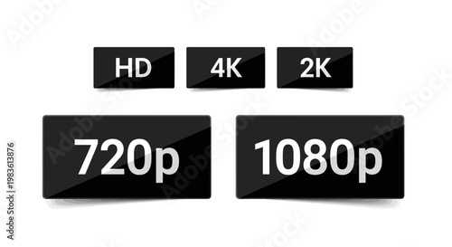 Digital resolution formats for high definition video and screen display including HD, 2K, 4K, 720p, and 1080p options