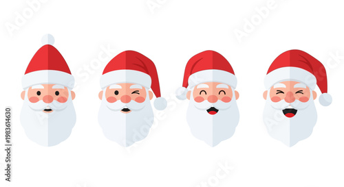 Joyful Santa Claus Character Illustrations Set - Diverse Festive Expressions for Holiday Season Designs, Bringing Cheer and Holiday Spirit with Each Unique Face
