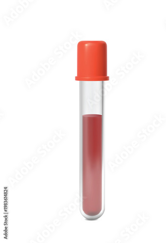 A test tube with a closed red cap and a blood sample inside.