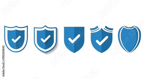 Collection of diverse vector shield icons with checkmarks, symbolizing robust digital security, protection, and verified online safety solutions