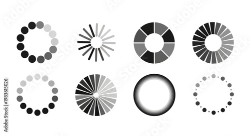 Collection of Circular Loading and Progress Indicators on White Background