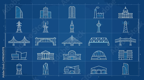 Blueprint architectural building designs.