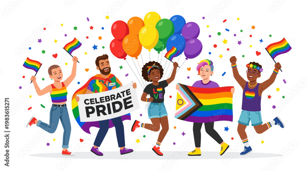 Fototapeta premium Diverse Group Celebrating Pride.