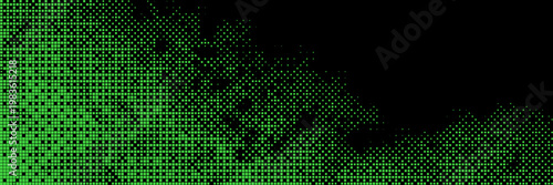 Green bitmap pixel background with gradient pattern and 8bit art. Glitch video game backdrop.