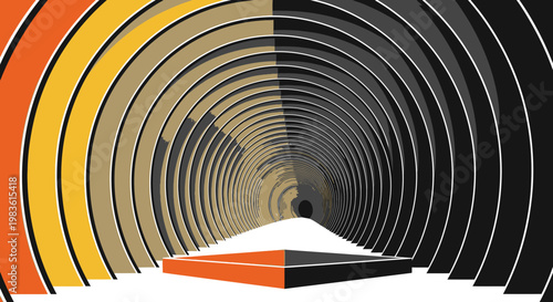 Abstract Tunnel Perspective with Geometric Shapes and Vibrant Colors