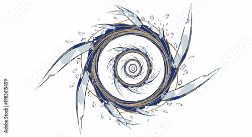 Abstract Vortex Design with Spiraling Elements and Sharp Blades