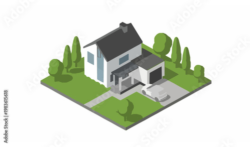 Suburban House Isometric Neighborhood Residential Vector Design