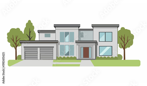 Modern Suburban House Exterior Residential Home Vector Illustration