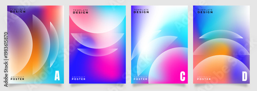 Set of futuristic abstract  featuring smooth gradient shapes and layered geometric forms in neon pink, blue, orange, and purple tones. Modern composition ideal for templates, and banners.