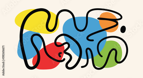 Vibrant abstract illustration showcases swirling lines and shapes in various colors