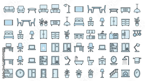 Furniture and home interior icons.