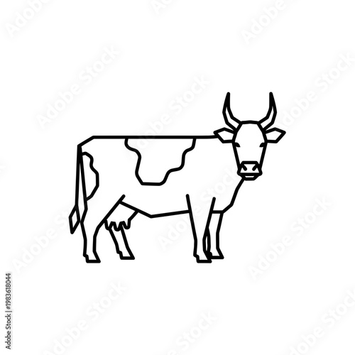 Cow Line Art Vector Illustration Farm Animal Outline Icon