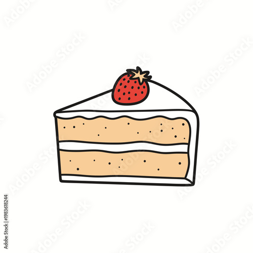 Cute Hand Drawn Vector Illustration of a Slice of Strawberry Cake