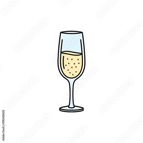 Champagne Flute Vector Illustration with Sparkling Bubbly Wine