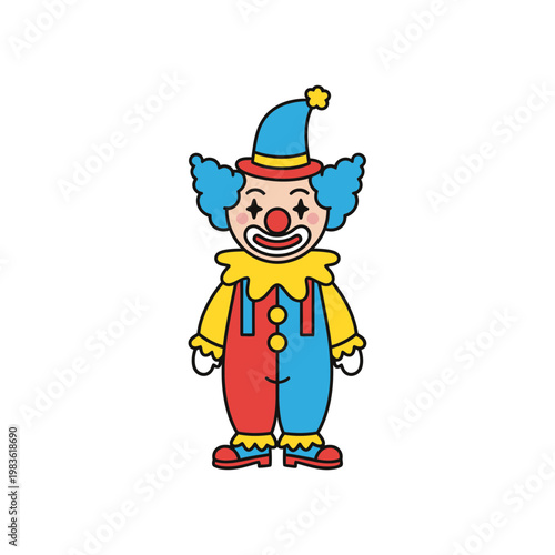 Cute Cartoon Clown Vector Illustration on White Background