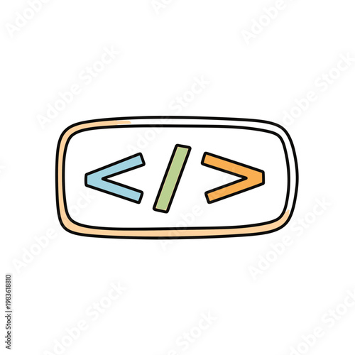 Doodle Style Programming HTML Tag Icon Vector Illustration