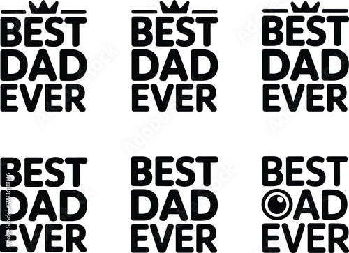 Father’s Day greeting vector set, collection of heartfelt designs featuring best dad ever message for celebration cards, posters and family appreciation graphics.