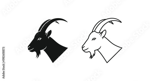 Goat Head Icons Set: Black & White Minimalist Designs Vector