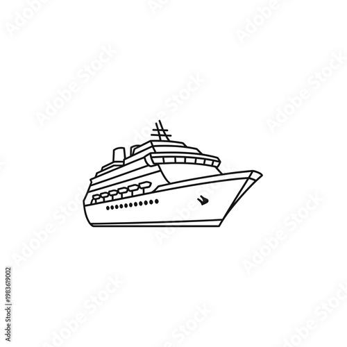 Minimalist Cruise Ship Vector Line Art Illustration