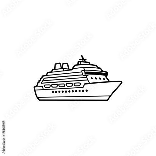 Cruise Ship Line Art Vector Illustration
