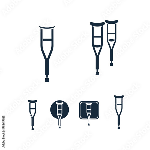 Medical Crutches Icon Set for Mobility and Rehabilitation Support