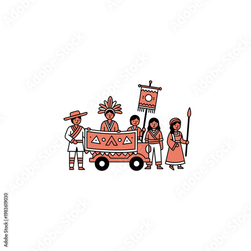 Traditional Cultural Parade Vector Illustration with People in Costumes