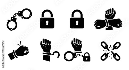 Black icons of handcuffs and locks.