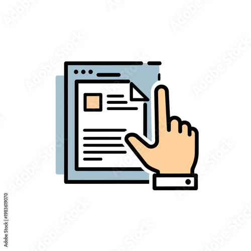 Vector Illustration of a Hand Pointing at a Digital Document