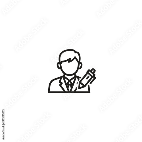 Businessman with pen line icon for writing and editing concepts