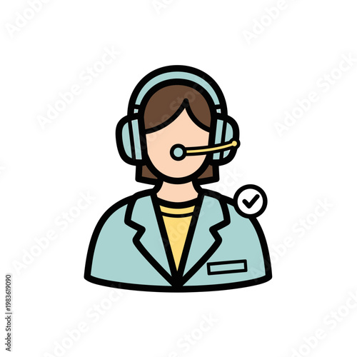 Customer Support Representative Vector Icon with Headset