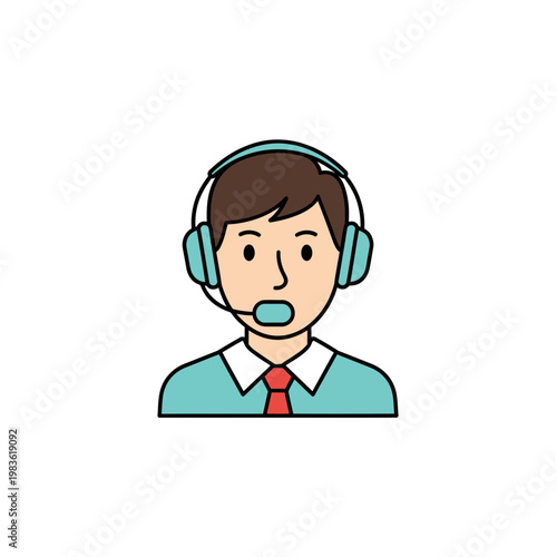 Male customer support agent with headset icon illustration