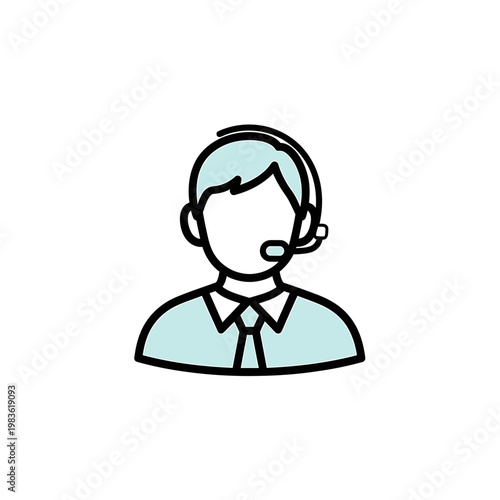 Customer support representative icon with headset and business tie