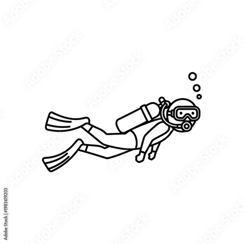 Scuba Diver Icon Vector Line Art Illustration