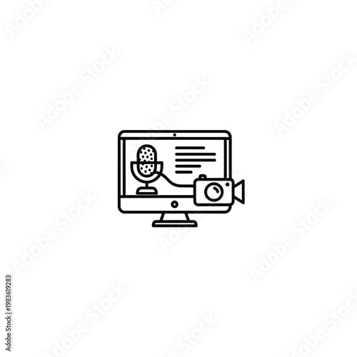 Content Creation Vector Icon with Computer Microphone and Camera