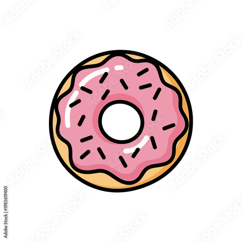 Pink Strawberry Glazed Donut with Sprinkles Illustration