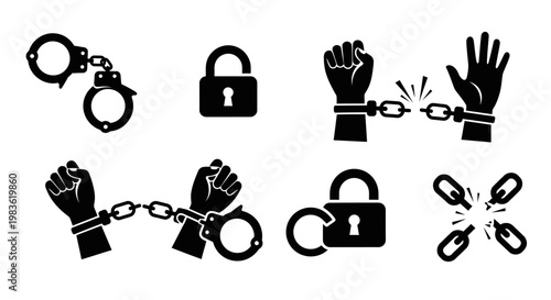 Black and white handcuff and lock icons.