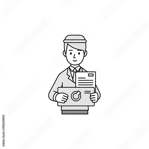 Male Mail Courier Holding Envelope and Parcel Illustration