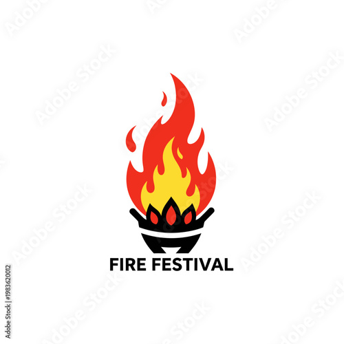 Fire Festival Logo with Stylized Flame and Torch Vector