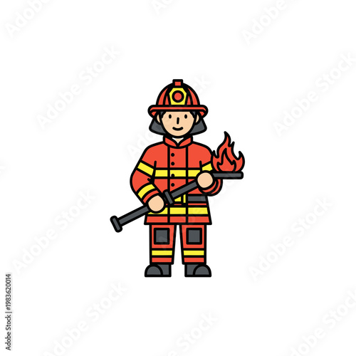 Brave Firefighter Vector Illustration in Full Protective Gear